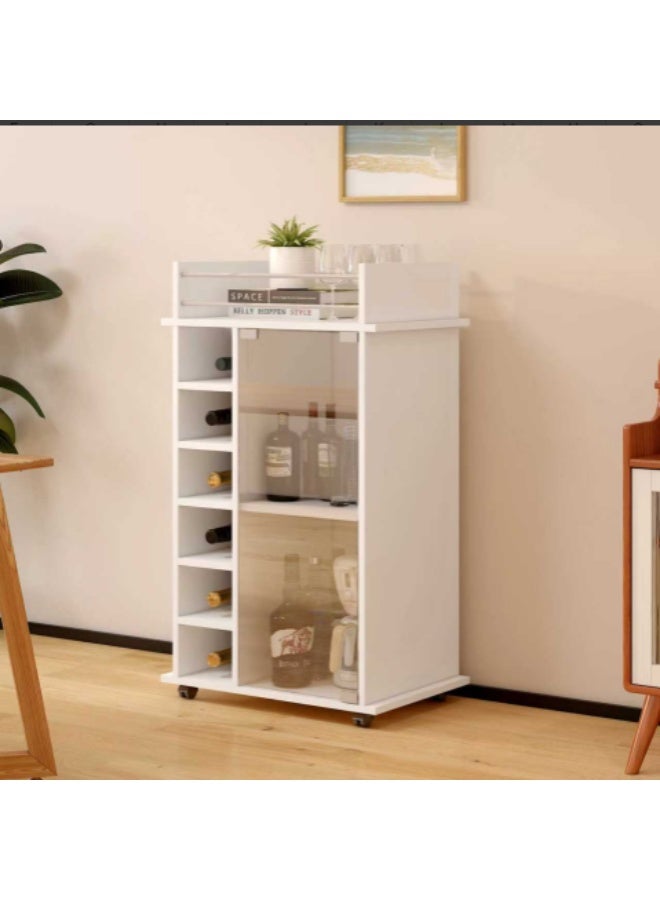 خزانة التخزين المتداولة مع Cubbies المفتوحة والرفوف الزجاجية ، عرض جوال أبيض جانبي مع عجلات ، منظم رف الكتب متعدد الوظائف لغرفة المعيشة ، المكتب المنزلي ، المطبخ ، غرفة الطعام (JJ003) - Image 4